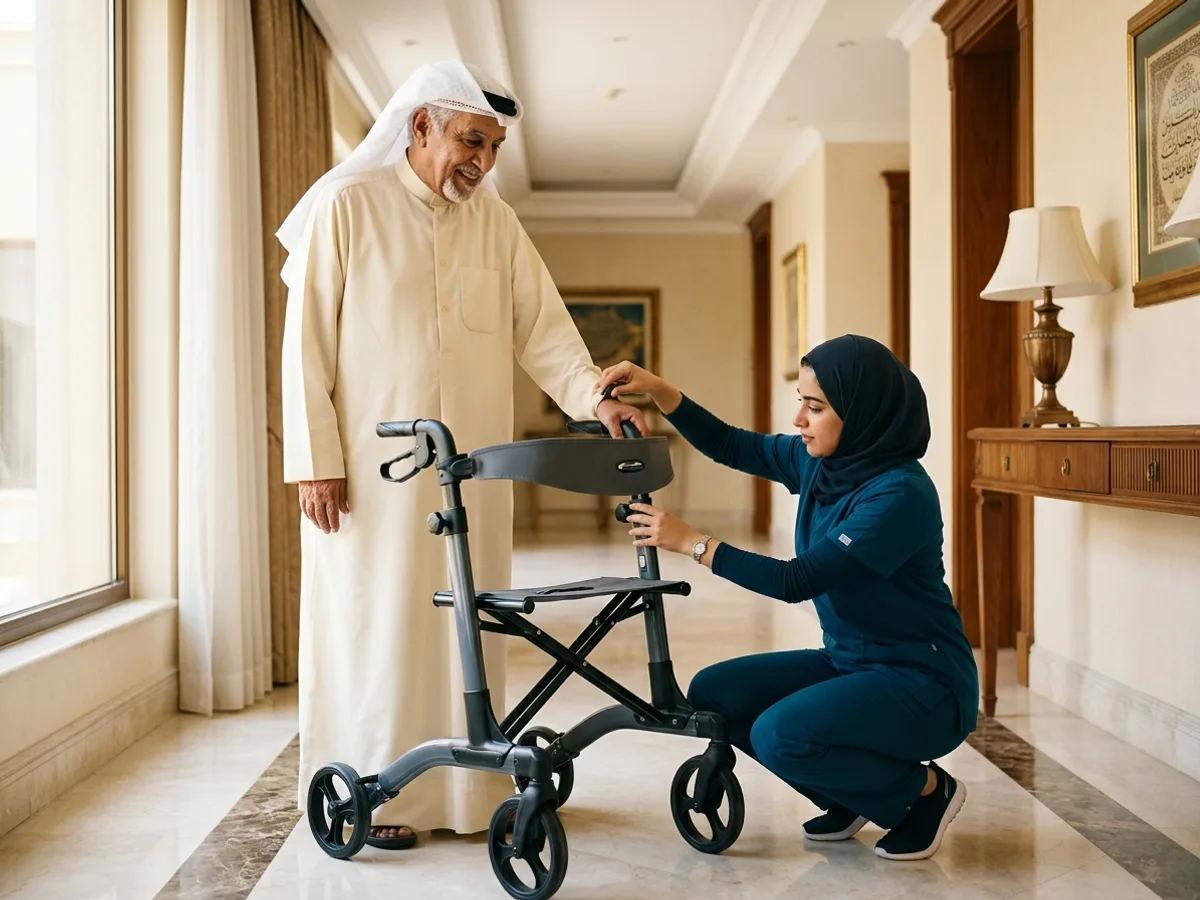 دليل اختيار المشاية أو العكاز المناسب لكبار السن وضبط ارتفاعه الصحيح — World Physiotherapy & American Physical Therapy Association (APTA)